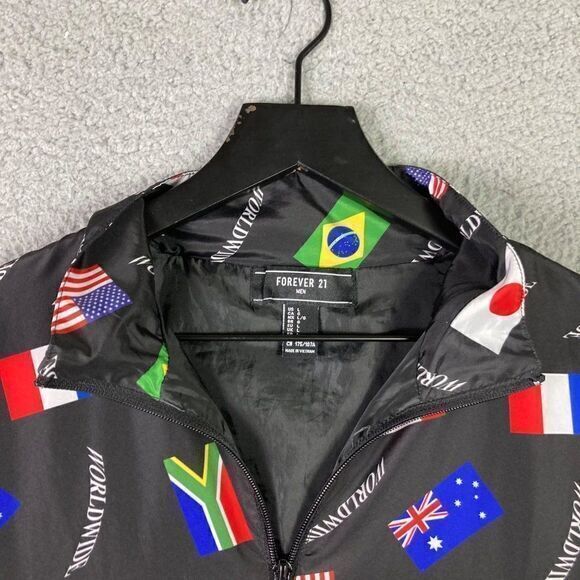 Forever 21 Windbreaker Jacket 1/4 Zip Mens Size Large‎ Flag Graphic Worldwide - Picture 5 of 10